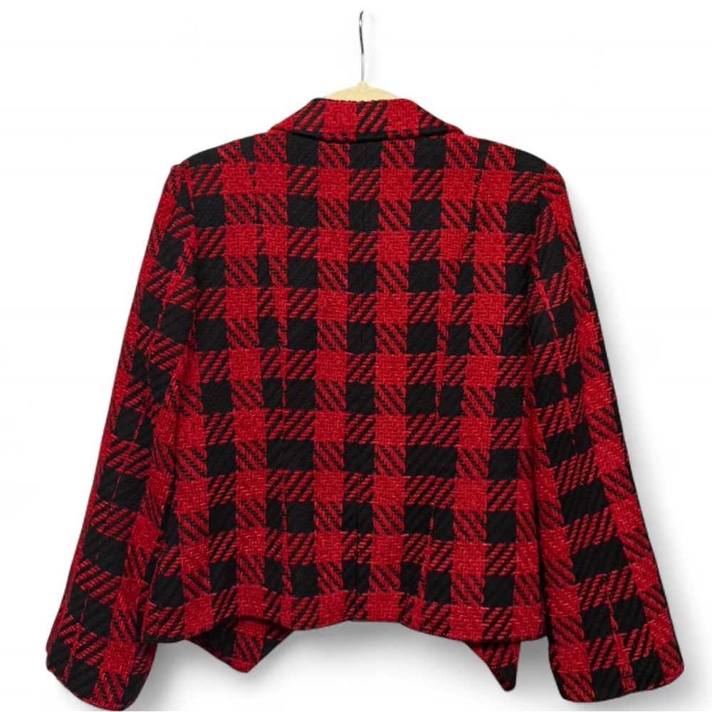 Coldwater Creek Red Black Plaid Tweed Blazer Jacket Size 10 - Picture 9 of 9